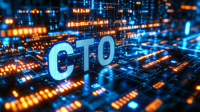 Digital Matrix Binary Code Forming CTO Acronym Representing Chief Technology Officer Role