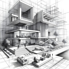 Conceptual freehand sketch drawing, Architectural planning, visualization, real state architectural project, urban planning