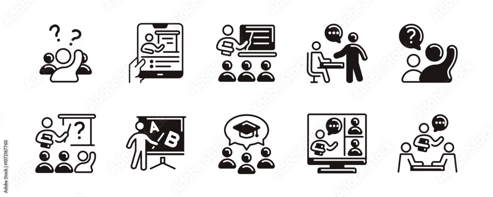Aufkleber education classroom student learning icon set school lecture conference study course signs vector il