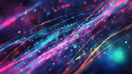 Obraz premium Abstract colorful light trails on a dark background, creating a dynamic and vibrant atmosphere.