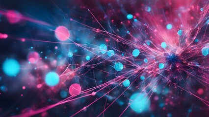 Abstract representation of interconnected particles and energy in vibrant colors.