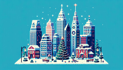 Naklejka premium Christmas themed 8bit pixel art illustration