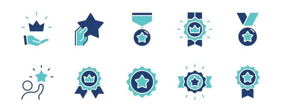 star and crown badge award icon set success achievement award medal signs vector illustration for web and app