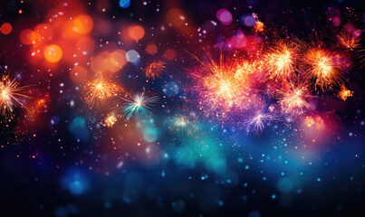 Obraz premium generated illustration of Rustic Firework Celebration with Sparklers, Blue Bokeh Lights.