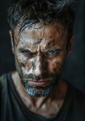 Obraz premium Close-up Portrait of a Grimy Man