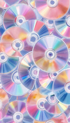 Vibrant CDs with glowing pastel reflections in a dynamic artistic layout