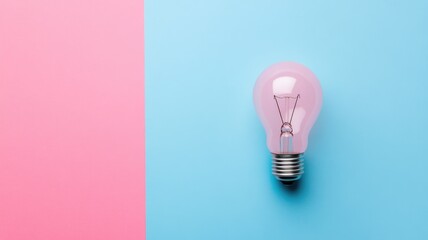 Glowing light bulb against contrasting pink and blue background