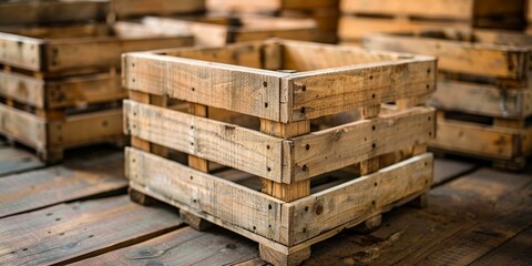 Wooden crates stacked in a warehouse