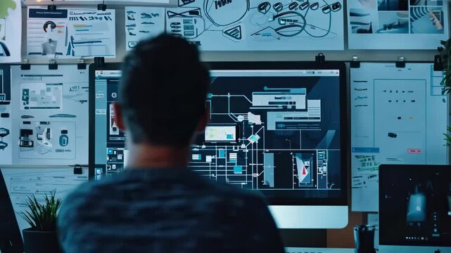 Professional man working on a computer in a modern office environment