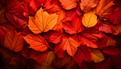 Abstract Surreal Autumn leaves in vibrant shades of red, orange and elegant textures.