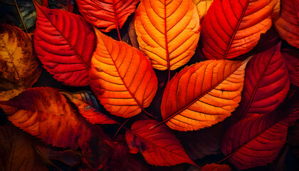 Abstract Surreal Autumn leaves in vibrant shades of red, orange and elegant textures.