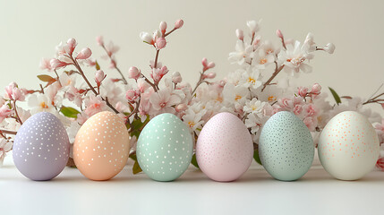 Fototapeta premium Elegant Easter Card Background with Pastel Eggs and Floral Touches