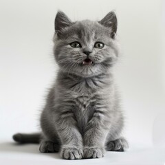 Cute gray kitten sitting on a white background