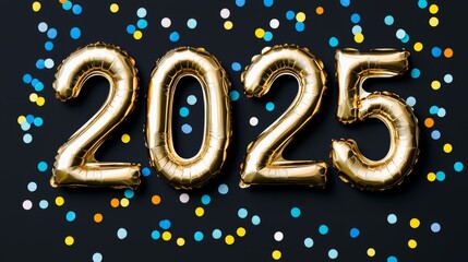 Celebrate the New Year with Gold Balloons and Colorful Confetti for 2025 Festivities