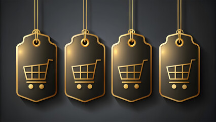 Gold and Black Shopping Icons on Gradient Black Background. Perfect for: Black Friday, Cyber Monday, Shopping Events