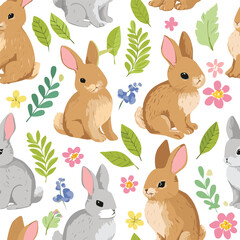 Obraz premium Cute bunny hand drawn seamless pattern