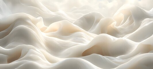 Obraz premium Abstract representation of soft, billowing clouds with flowing textures in warm white and cream tones, creating a serene and ethereal atmosphere.