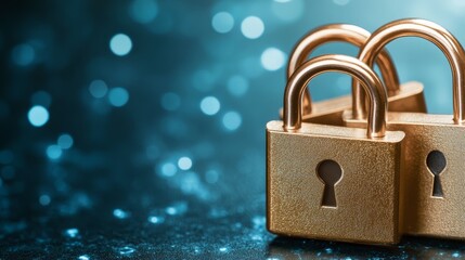 Enhanced security, two golden padlocks on a blue background symbolizing protection and data privacy