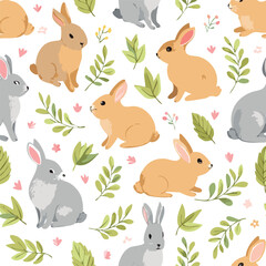 Fototapeta premium Cute bunny hand drawn seamless pattern