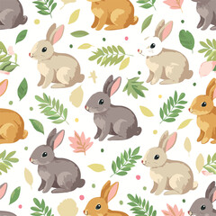 Fototapeta premium Cute bunny hand drawn seamless pattern