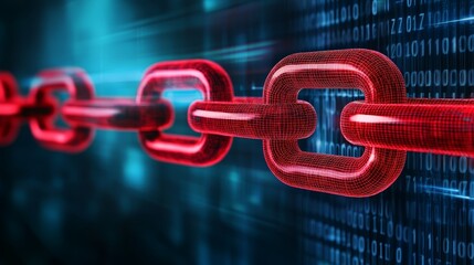 Vivid red chain link on a dark background, study in contrast and connection bright