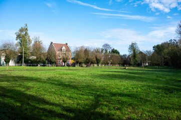 Detached and semi detached houses with green fields at the countryside in Grimbergen, Brabant, Belgium