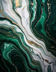 Obraz premium Forest Green and Silvery White Fluid Marble-Inspired Art