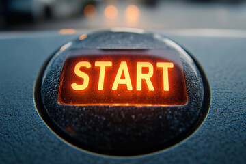 Obraz premium Engine start button glowing brightly on an isolated background for clear focus