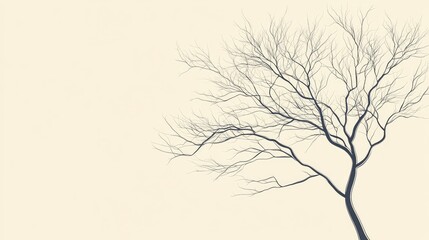 Obraz premium Single-line drawing of a tree with a focus on clean, simple branches against a light beige backdrop.