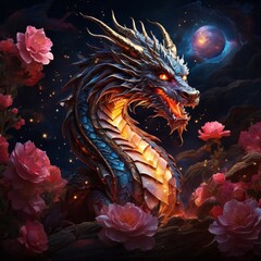 a bookmark a traditional Chinese dragon gliding through a cosmic galaxy, depicted through captivating digital illustration