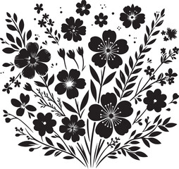 Spring flowers silhouette vector. Hand drawn silhouette