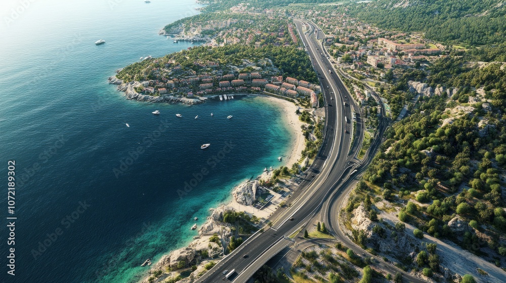 Poster a beautiful beach with a highway running through it
