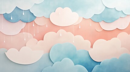 Obraz premium Abstract cloud and raindrop shapes in pastel tones, creating a calming weather scene.