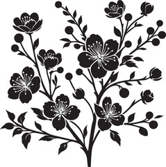 Spring flowers silhouette vector. Hand drawn silhouette