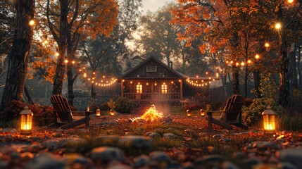 Day celebration with a bonfire and lanterns, background filled with warm, autumnal colors