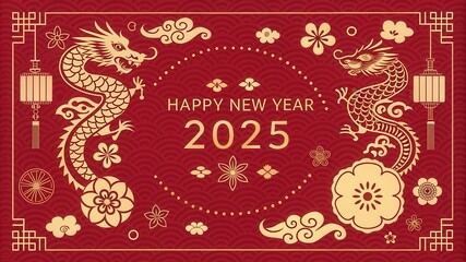 Fototapeta premium Celebrate the Joy of the Chinese New Year 2025 With a Vibrant Red Banner. Generative AI