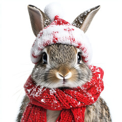 a rabbit with a christmas scarf and a hat. Generative AI