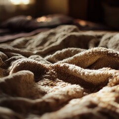 Cozy and warm blanket on a bed in a dimly lit room