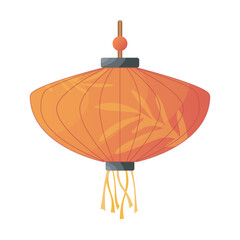 Chinese lantern in flat design. Traditional red paper lamp with ornament. Vector illustration isolated.