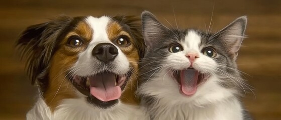 Playful pets: a dog and cat making funny faces together