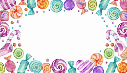 Illustration eines Rahmens aus S&uuml;&szlig;igkeiten wie Bonbons und lollipops mit platz f&uuml;r text	