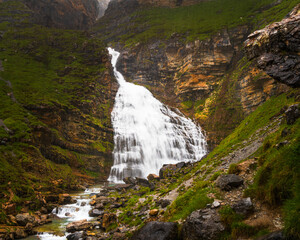 Cola de Caballo Waterfall Ordesa y Monte Perdido National Park is in the north of the Iberian...