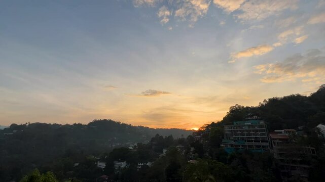 Sunrise timelapse over Kandy city view - Sri Lanka