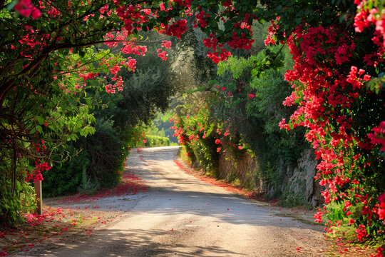 Tipica strada romantica in Italia piena di fiori
