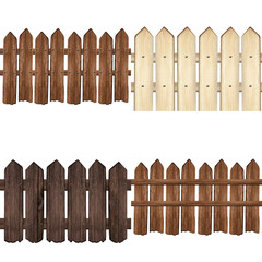 set of wooden fence made of multicolored wood isolated on a white background