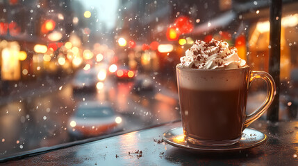 Obraz premium Cozy Christmas Anime Manga Scene: Festive Food and Hot Chocolate