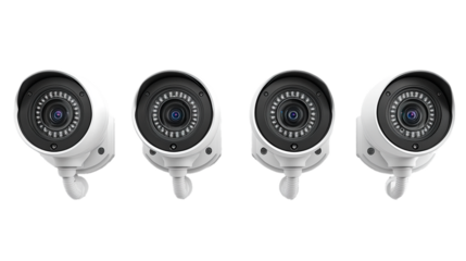Modern security cameras arranged for surveillance in an indoor environment during daylight hours