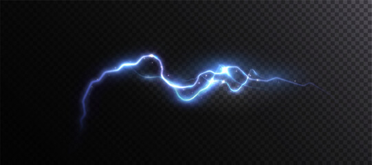 Bright glow of lightning. Realistic effect of bright electric discharge of blue lightning. Vector 10 EPS	
