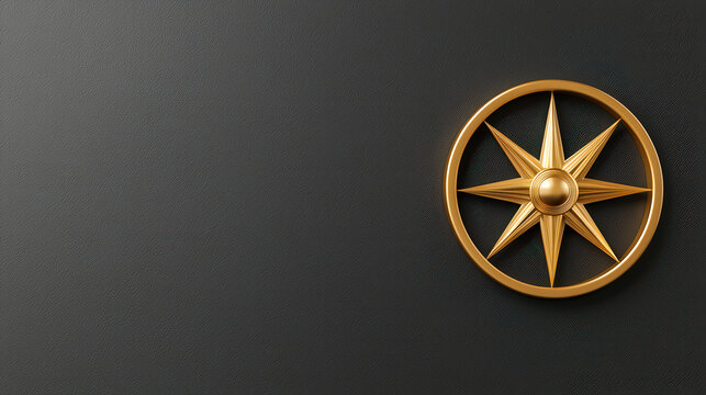 Minimalist background with golden compass on black leather surface, symbolizing direction and adventure. Perfect for travel themes and navigation concepts