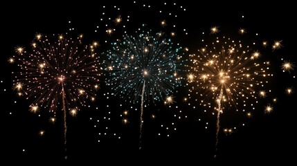 Colorful fireworks bursting in a dark sky with glowing lights and festive sparkles, perfect for a celebratory backdrop 